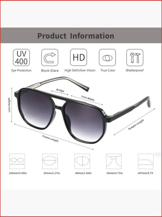 Retro Aviator Sunglasses TR90 Frame UV400 Protection Unisex main image 7